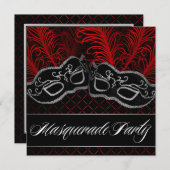 Schwarze rote Masken-Maskerade-Ball-Party Einladung (Vorne/Hinten)