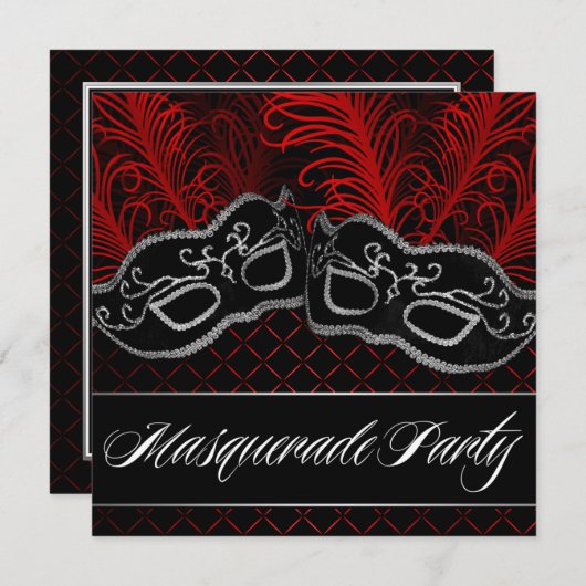 Schwarze rote Masken-Maskerade-Ball-Party Einladung (Vorne/Hinten)