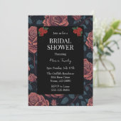 Schwarze Rote Rosen Blumendusche Einladung (Stehend Vorderseite)