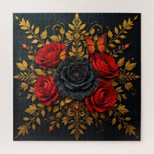 Schwarze rote Rosen Geschenk für Blumenliebhaber Puzzle