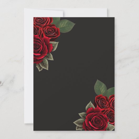 Schwarze Rote Rosen Goldene Prinzessin Quinceañera Einladung (Rückseite)