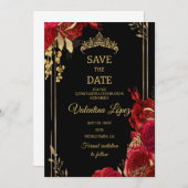 Schwarze Rote Rosen Quinceañera Save the Date Einladung (Vorne/Hinten)