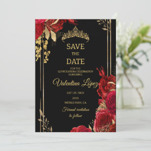Schwarze Rote Rosen Quinceañera Save the Date Einladung