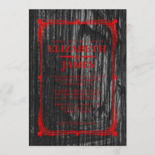 Schwarze & Rote Rustikale Scheunen-Holz-Hochzeits- Einladung
