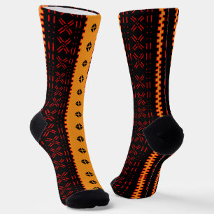 Schwarze, rote und goldene moderne Mudcloth-Mode-S Socken