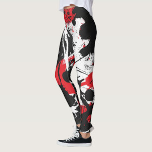 Schwarze, rote, weiße abstrakte Kunst Leggings
