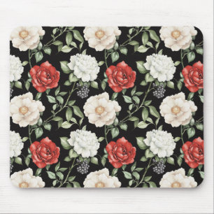 Schwarze Rote Weiße Blumen Mousepad