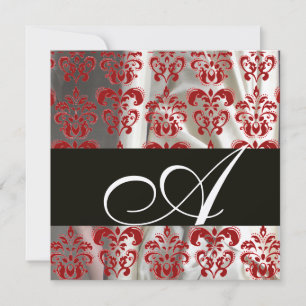 SCHWARZE ROTE WEISSE SILK DAMASK KLOTH MONOGRAM Si Einladung