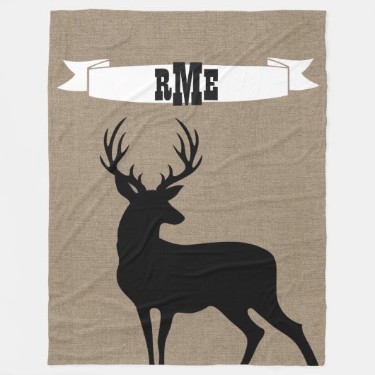 Schwarze Rotwild-Band-Monogramm-Fleece-Decke Fleecedecke (Vorderseite)