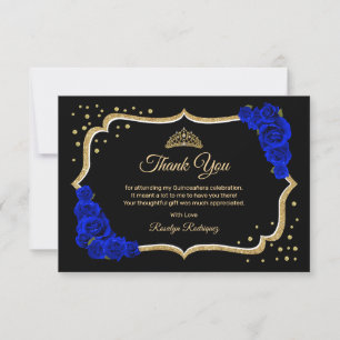 Schwarze Royal Blue Gold Quinceanera Dankeskarte