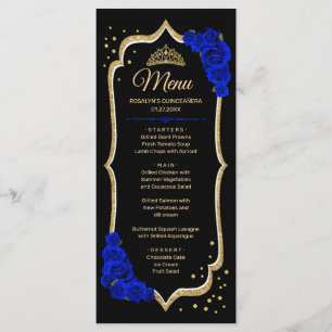 Schwarze Royal Blue Gold Quinceanera Menükarte