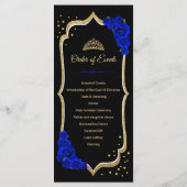 Schwarze Royal Blue Gold Quinceanera Programm (Rückseite)