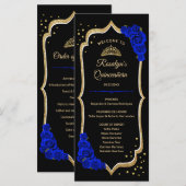 Schwarze Royal Blue Gold Quinceanera Programm (Vorne/Hinten)