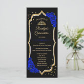 Schwarze Royal Blue Gold Quinceanera Programm (Stehend Vorderseite)