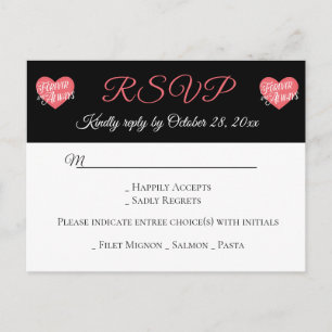 Schwarze RSVP Rosa Herz Liebe Hochzeitsfeier Einladungspostkarte