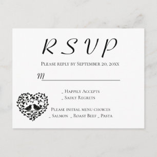 Schwarze RSVP Verliebte Hochzeit Florales Herz Einladungspostkarte