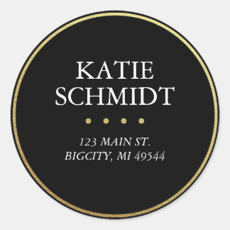 Schwarze Rücksendeadresse Etikett mit Imitate Gold Runder Aufkleber