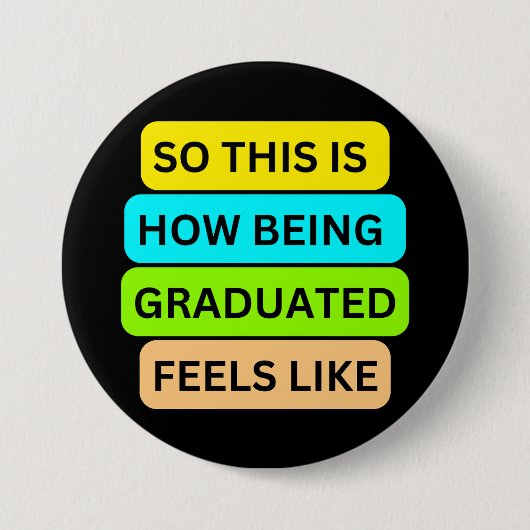 Schwarze runde Taste SO_THIS_IS_HOW_BEING_GRADUTED Button (Vorderseite)