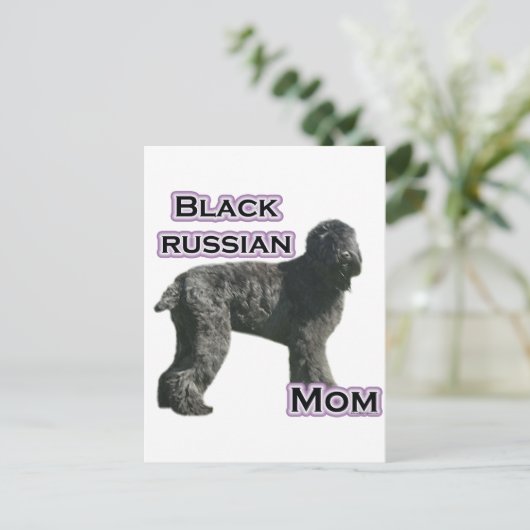 Schwarze Russische Terrier-Mama 4 Postkarte (Stehend Vorderseite)