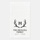 Schwarze Rustikale Antler Monogramm Serviette (Vorderseite)