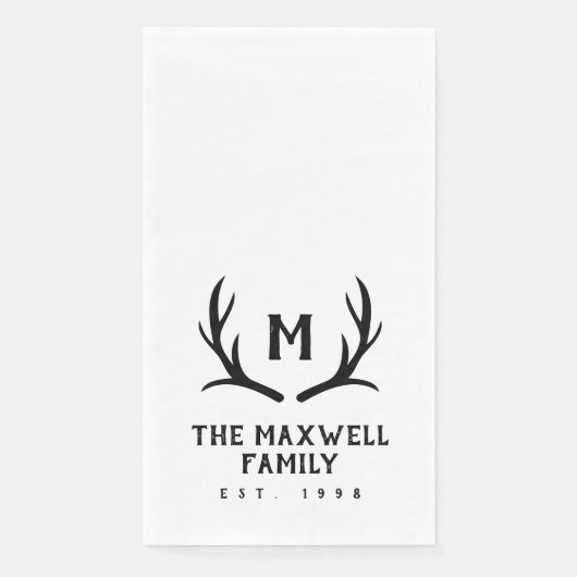 Schwarze Rustikale Antler Monogramm Serviette (Vorderseite)