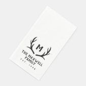 Schwarze Rustikale Antler Monogramm Serviette (Ecke)