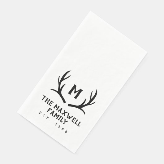 Schwarze Rustikale Antler Monogramm Serviette (Ecke)