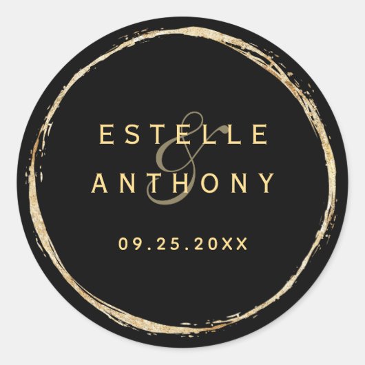 Schwarze Rustikale goldene Rahmen und Hochzeit Runder Aufkleber (Vorderseite)