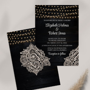 Schwarze rustikale hölzerne Hochzeitseinladung Einladung