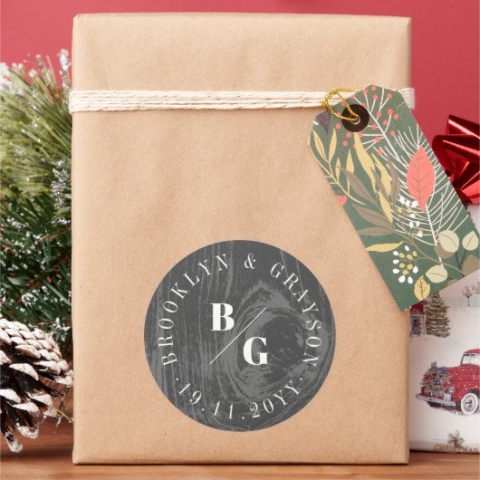 Schwarze Rustikale Holzkornstruktur Chic Winter We Runder Aufkleber (Feiertag)