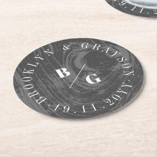 Schwarze Rustikale Holzkornstruktur Chic Winter We Runder Pappuntersetzer (Angewinkelt)