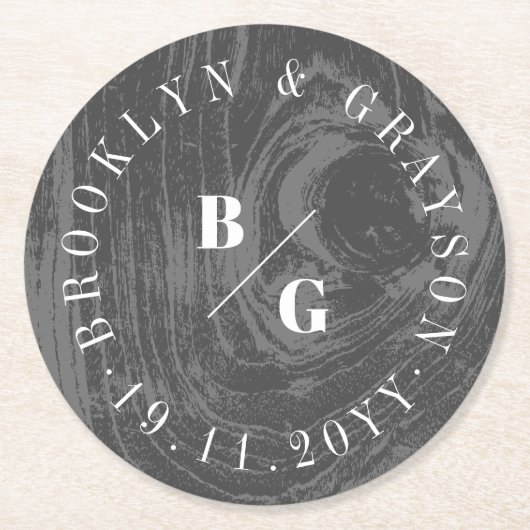 Schwarze Rustikale Holzkornstruktur Chic Winter We Runder Pappuntersetzer (Vorderseite)