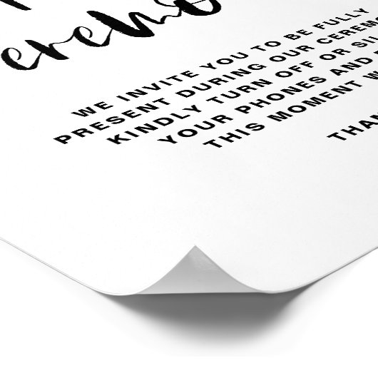 Schwarze Rustikale Kalligraphie Unplugged Zeremoni Poster (Ecke)