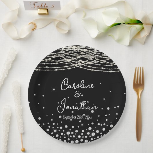 Schwarze Rustikale Lichter Hochzeit Pappteller (Hochzeit)