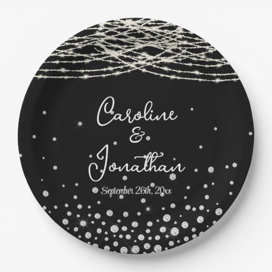 Schwarze Rustikale Lichter Hochzeit Pappteller (Vorderseite)