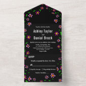Schwarze Rustikale Rose Boho Floral Wedding All In One Einladung (Innen Boden)
