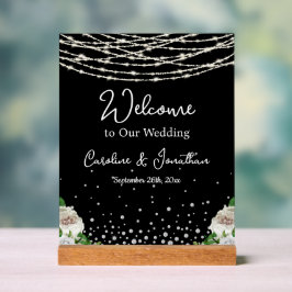 Schwarze Rustikale, weiße Rosen-String-Lichter Wil Acrylschild