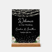 Schwarze Rustikale, weiße Rosen-String-Lichter Wil Acrylschild (Vorderseite)