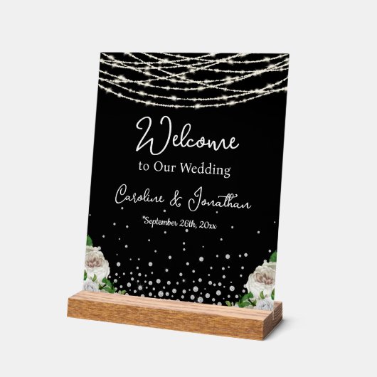 Schwarze Rustikale, weiße Rosen-String-Lichter Wil Acrylschild (Winkel)