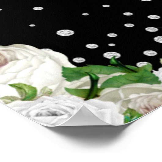 Schwarze Rustikale, weiße Rosen-String-Lichter Wil Poster (Ecke)