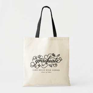 Schwarze Rustikale Whimsical Blumen Schrift Gradui Tragetasche