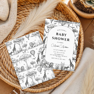 schwarze Safari-Toile-De-Jouy-Jungen-Baby-Party Einladung