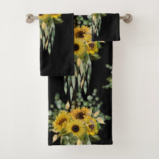 SCHWARZE SAGE GRÜNES SONNENBLUMENBADEZIMMER TOWEL BADHANDTUCH SET