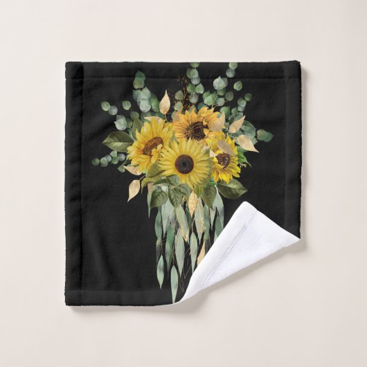 SCHWARZE SAGE GRÜNES SONNENBLUMENBADEZIMMER TOWEL BADHANDTUCH SET (Waschlappen)