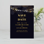 Schwarze Saitenleuchten Save the Date Folieneinladung (Stehend vorne)