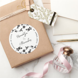 Schwarze Sakura Kirschblüten Moderne Hochzeit in A Runder Aufkleber