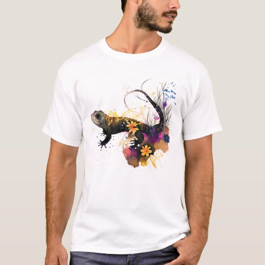 Schwarze Salamander-Kunst T-Shirt (Vorderseite)