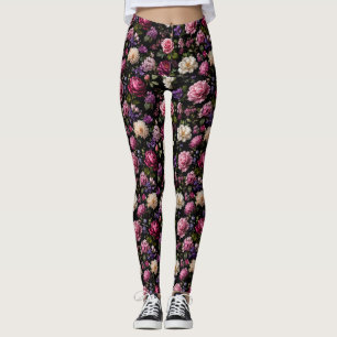 Schwarze Samt-Rose Leggings