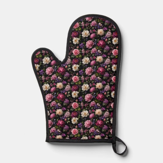 Schwarze Samt-Rose Ofenhandschuh (Vorderseite)