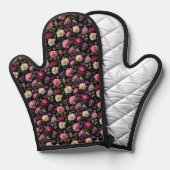 Schwarze Samt-Rose Ofenhandschuh (Vorderseite/Rückseite)